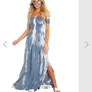 Pink Lily off the shoulder Tie Dye Blue Dress